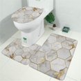 thumbnail image 2 of White Marble Gold Leaf Hexagon Pattern Bathroom Rugs Sets 3 Piece,Toilet Cover Set,Absorbent Non Slip Bathroom Mats Sets with U-Shaped Contour Rug Toilet Rug Set, 2 of 5