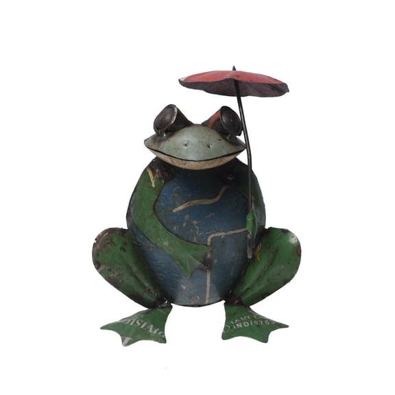 De Kulture Works Iron Frog With Umbrella Decorative Collectible Figurine Showpiece