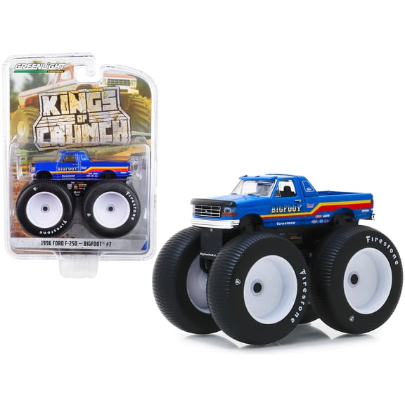 1996 Ford F-250 Monster Truck "Bigfoot #7" Metallic Blue w/ Stripes 1/64 Diecast Model Car by Greenlight