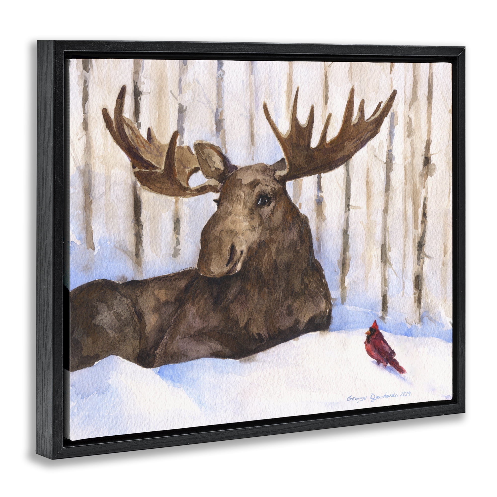 Stupell Industries Moose & Red Cardinal Black Framed Floater Canvas Wall Art, design by George Dyachenko
