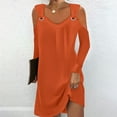 thumbnail image 2 of IROINNID Long Sleeve Dress for Women Mid-Length Fit&Flare Dress V-Neck Cold Shoulder Long Sleeve Button Metal Buckle Solid Dresses,Orange, 2 of 6