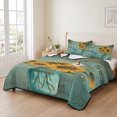 thumbnail image 2 of King Quilt Set 96''x106'', Vintage Sunflower Lightweight Bedspread Coverlet Set with 2 Pillow Shams, Teal Retro Summer Botanical Floral Breathable All Season Quilt Bedding for Bedroom/Guest Room, 2 of 9
