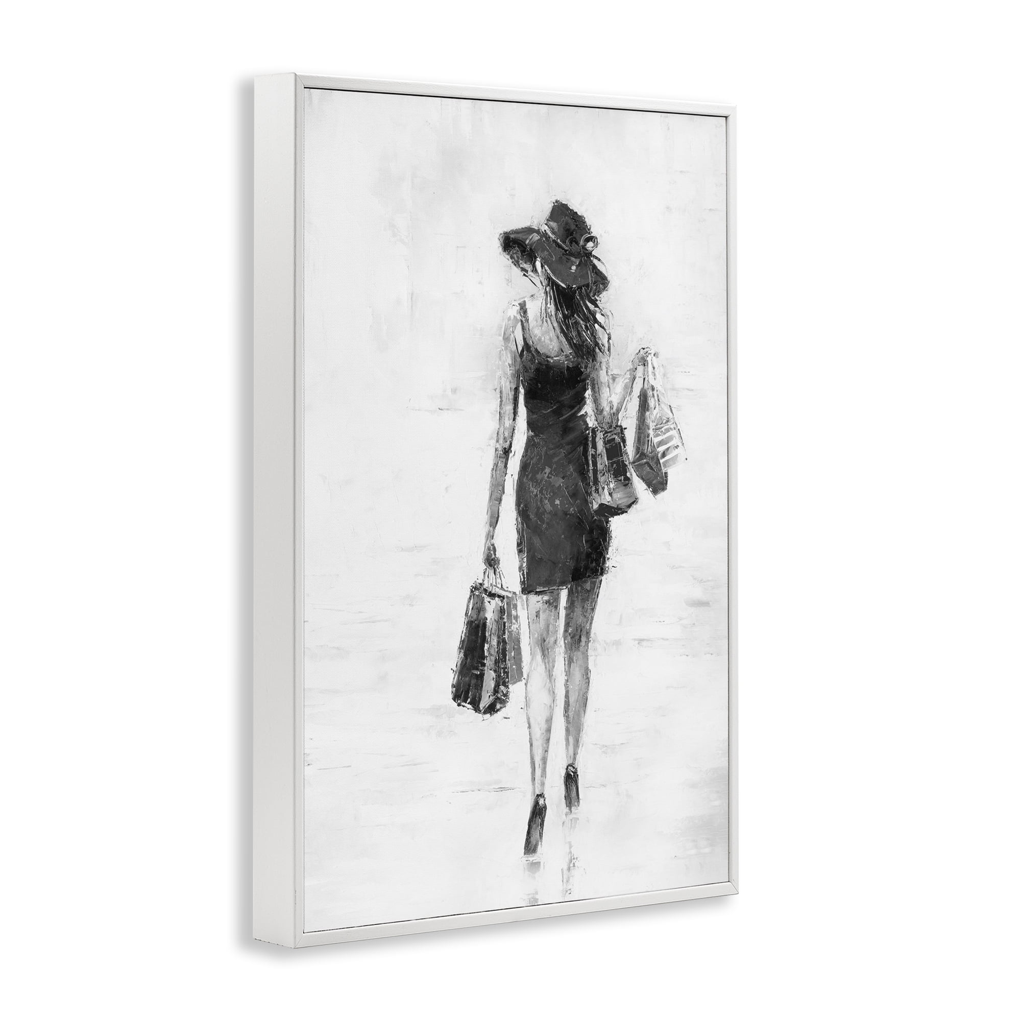 Stupell Industries Glam Shopper Girl Novelty Painting White Framed Art Print Wall Art, 16 x 24