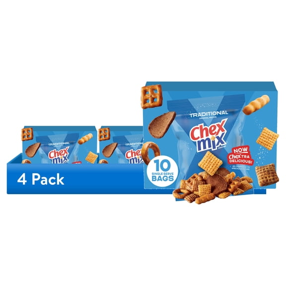(4 pack) Chex Mix Snack Mix, Traditional Original Recipe, Multipack, 10 Ct, 17.5 oz