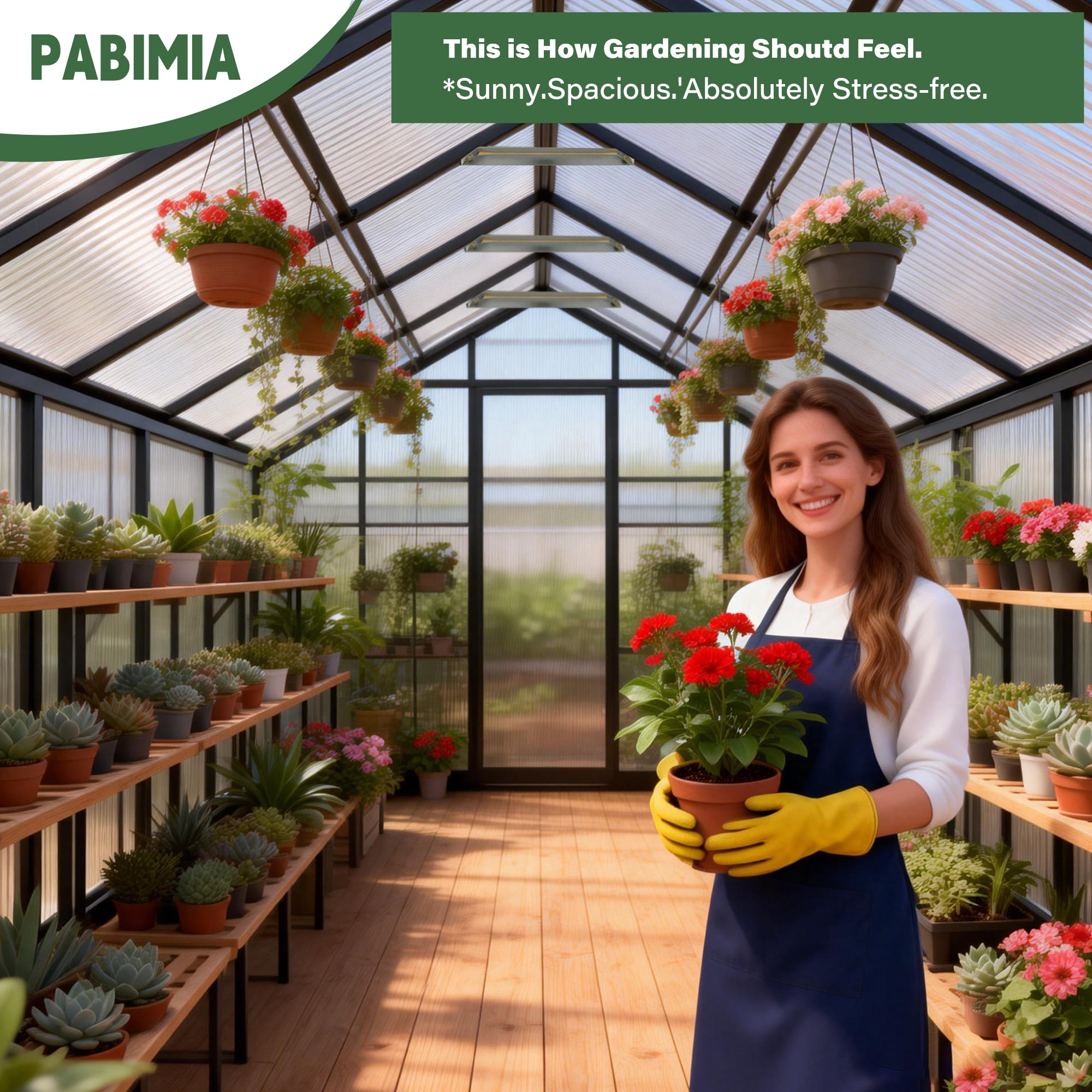 PABIMIA  8 x 16 ft Polycarbonate Outdoor Greenhouse, Walk-in Aluminum Greenhouse with Roof Vent, Black