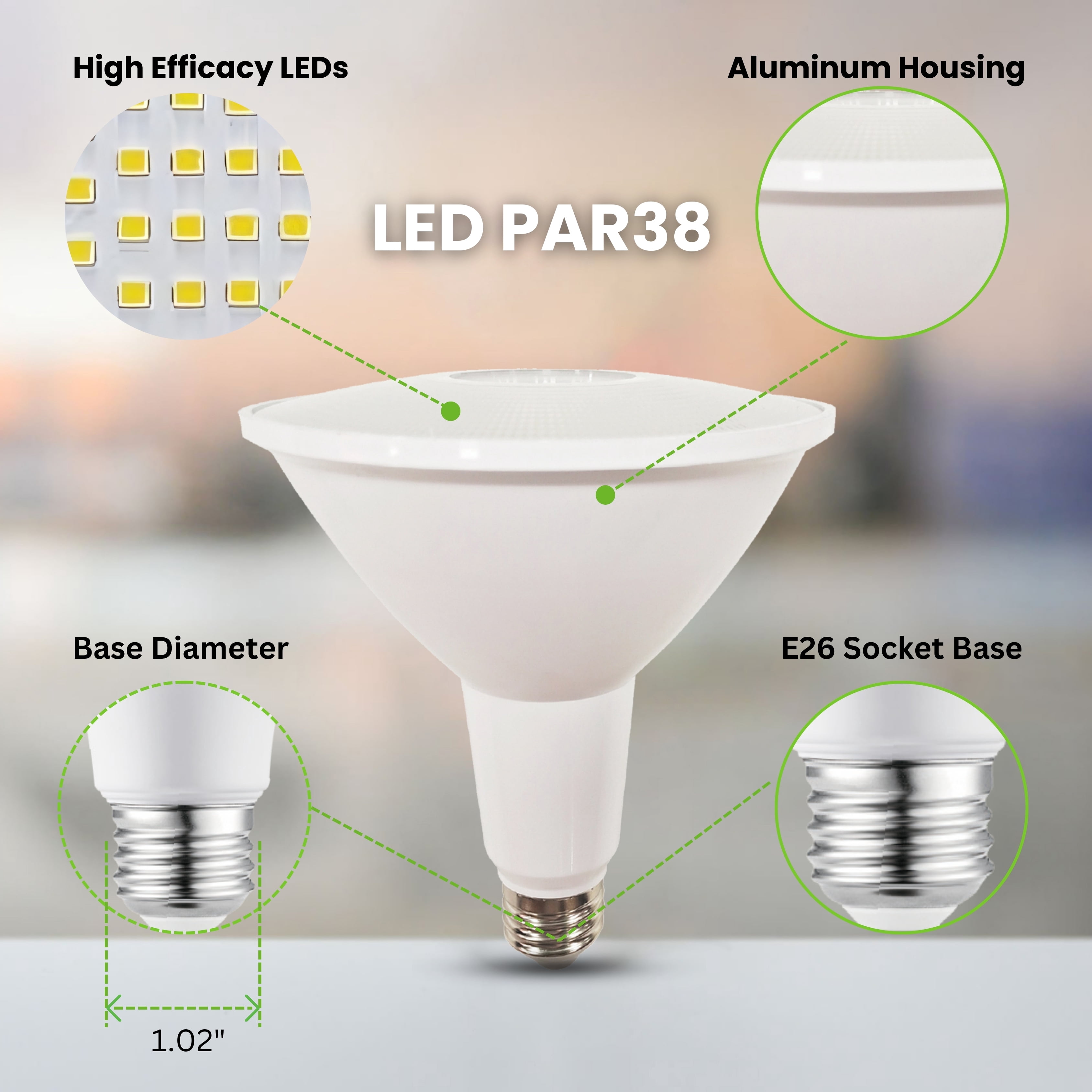 GREENLIGHTDEPOT PAR38 LED Outdoor Flood Light Bulbs, 120W Equivalent, 1200 Lumens, 3000K Bright White, 15W Dimmable, Indoor Outdoor Spotlight Bulb, Wet Rated, E26 Standard Base, UL Listed (24 Pack)