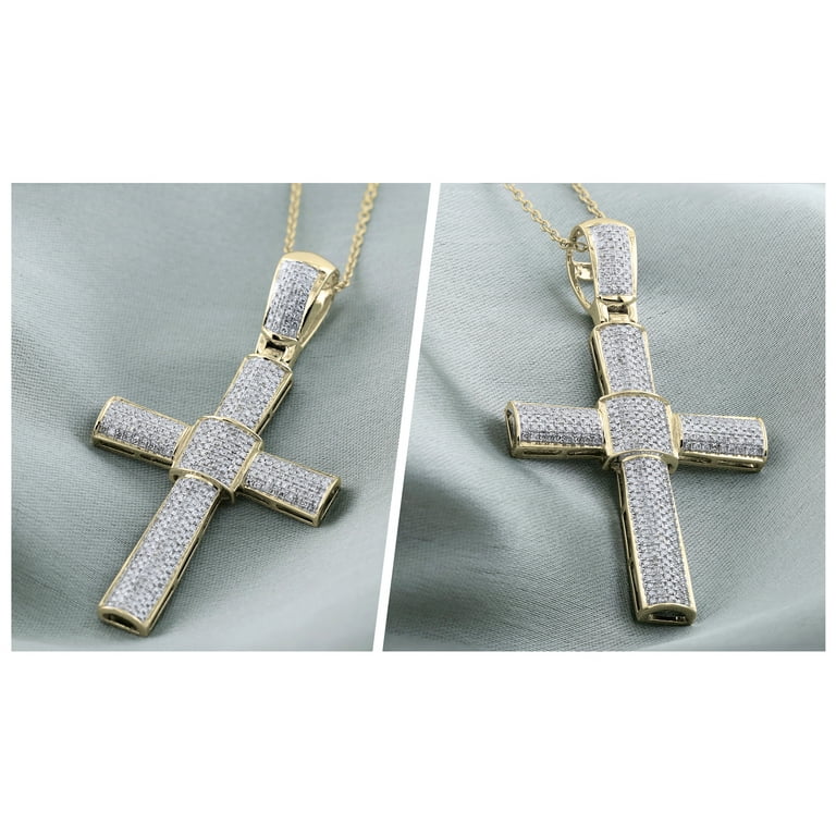 4ct Mens Diamond Cross Chain Necklace 14K White Gold Christian Jesus 18 online