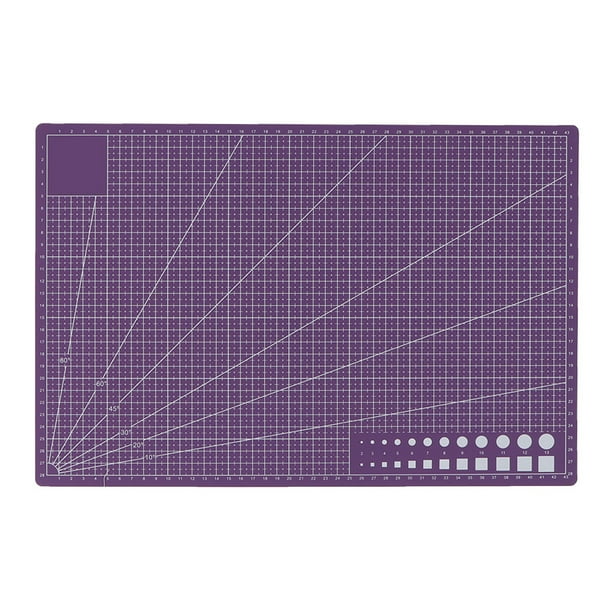 Tabla de corte de PVC de doble cara A3, autocurativa, con líneas de cuadrícula, herramienta para manualidades, papelería (morado)