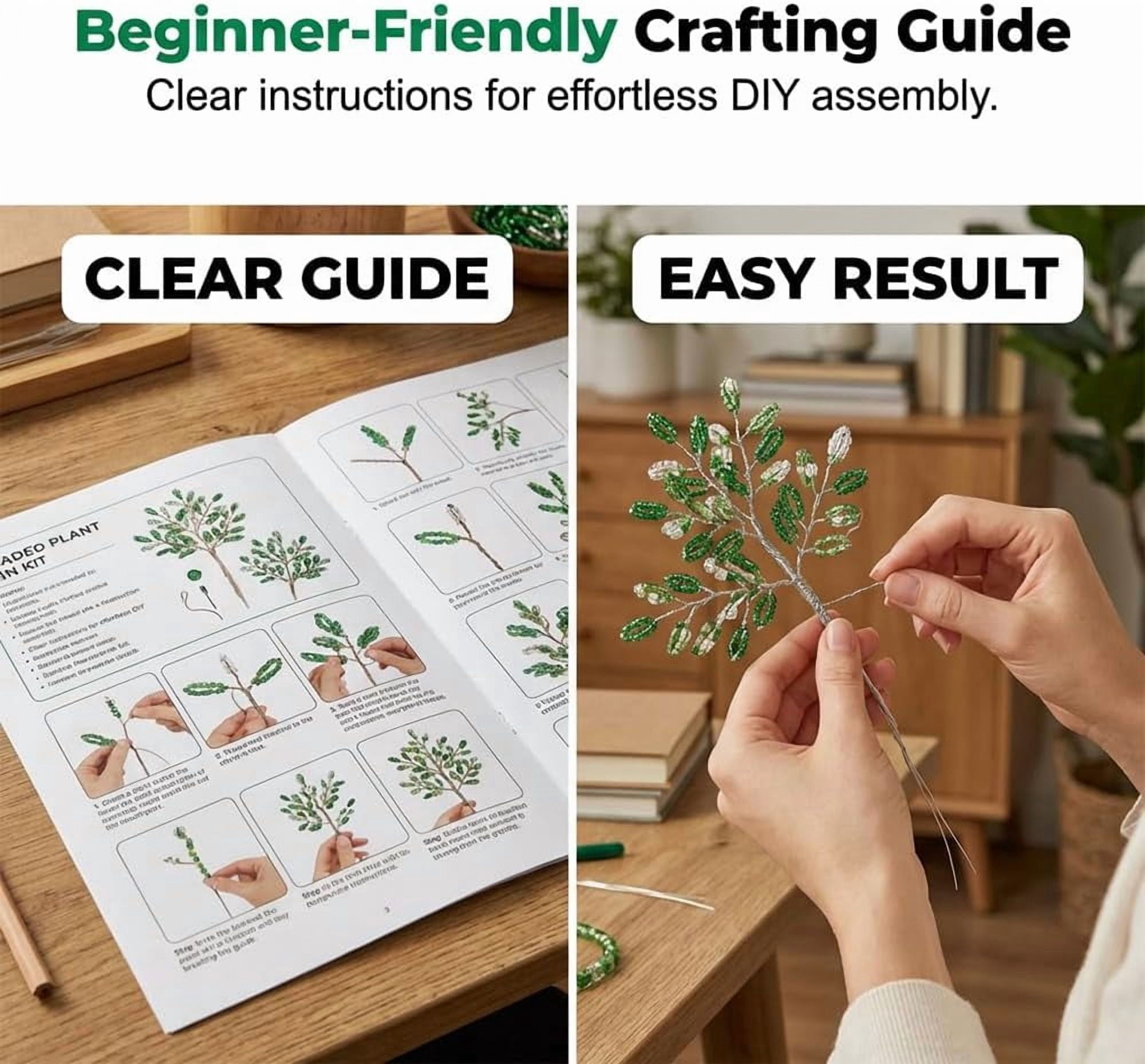 5500PCS DIY Beaded Plant Kit, Green Glass Beaded Plant Kit with Rattan Basket, Forever Plant Beaded Making Kit, Leaf Beads for Jewelry Making