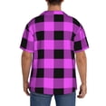 thumbnail image 5 of Naloa Purple Black Buffalo Plaid Men's Loose Fit Cuban Collar Short-Sleeve Shirt with Button-down and Chest Pocket for Everyday Wear Outings - Medium, 5 of 7