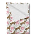 thumbnail image 2 of Jaguar Soft Flannel Fleece Throw Blanket, Retro Flowers and Jaguars Blossoming Corsage Botanical Illustration, Cozy Plush for Indoor and Outdoor Use, 70" x 90", Pale Brown Pale Pink, by Ambesonne, 2 of 5
