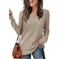 thumbnail image 2 of Tops for Women Trendy Women's Fashion Casual V-Neck Long Sleeve Solid Color T-Shirt Comfortable Top, 2 of 7