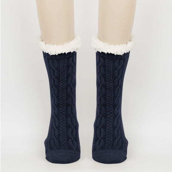 BRGZLK Women Socks Unisex Autumn Winter Wool Plush Cotton Floor Anti Slip Socks Comfort Breathable Knitting Mid Tube Socks Thick Winter Cozy Sock Navy One Size