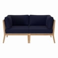 thumbnail image 2 of Modway Clearwater Teak Wood Fabric Outdoor Loveseat in Gray/Navy, 2 of 5