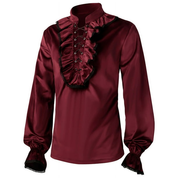 Disfraz victoriano Medieval Vintage para hombre, camisa de terciopelo con volantes, blusa Steampunk, vestido de vampiro para fiesta de Halloween