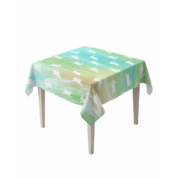 Easter Suqare Tablecloth - 60 x 60 Inch, Spring Bunny Silhouette Blue Green Gradient Waterproof & StainResistant Tablecloth, Washable Oil-proof Table Cover for Dining/Party/Wedding/Camping/Buffet