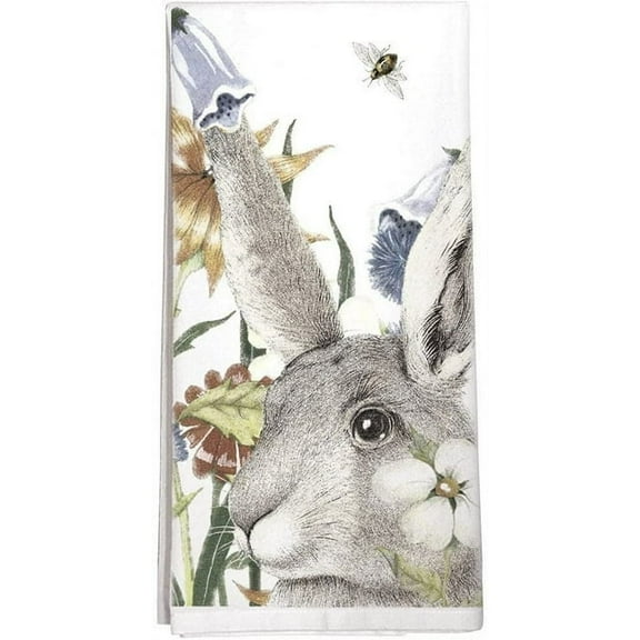 Rabbit and Flowers Cotton Flour Sack Dish Towel