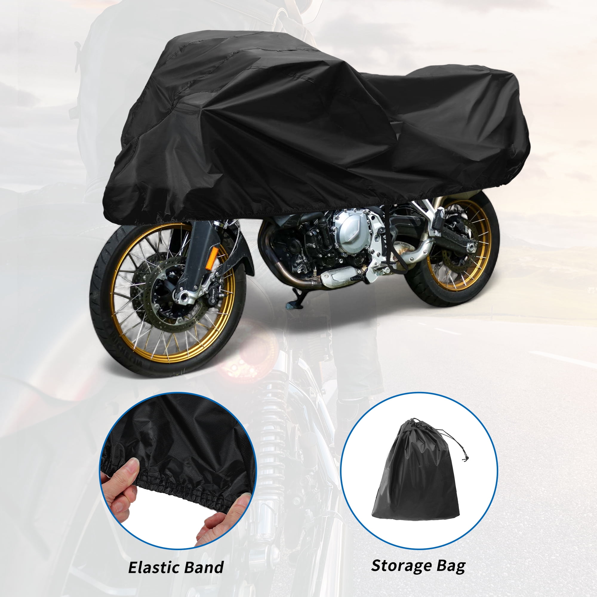 Motorcycle Cover Outdoor Waterproof Motorbike Cover Half Cover 420D-PU Black Protection Sun Rain Cover Fits 96.46"x41.34"x25.59"