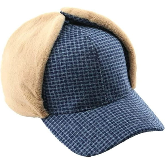 PIKADINGNIS Unisex Plaid Bomber Fluffy Plush Lining Warm Ear Flap Visor Cap Baseball Sports Trendy Hat