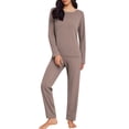 thumbnail image 1 of Ensemble de Pyjama pour Femmes Col Rond Manches Longues Grande Taille Ensemble de Maison pour Femmes Design Fin Couleur Unie Pantalon Manches Longues Ensemble Deux Pièces Pyjama Femme, 1 of 3