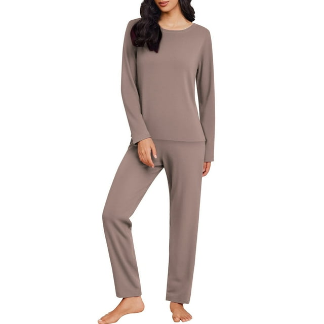 Women Pajama Sets O Neck Long Sleeved Plus Size Home Suit Set For Women Thin Design Solid Color Long Sleeved Pants Two Piece Set Woman Blending Pajamas
