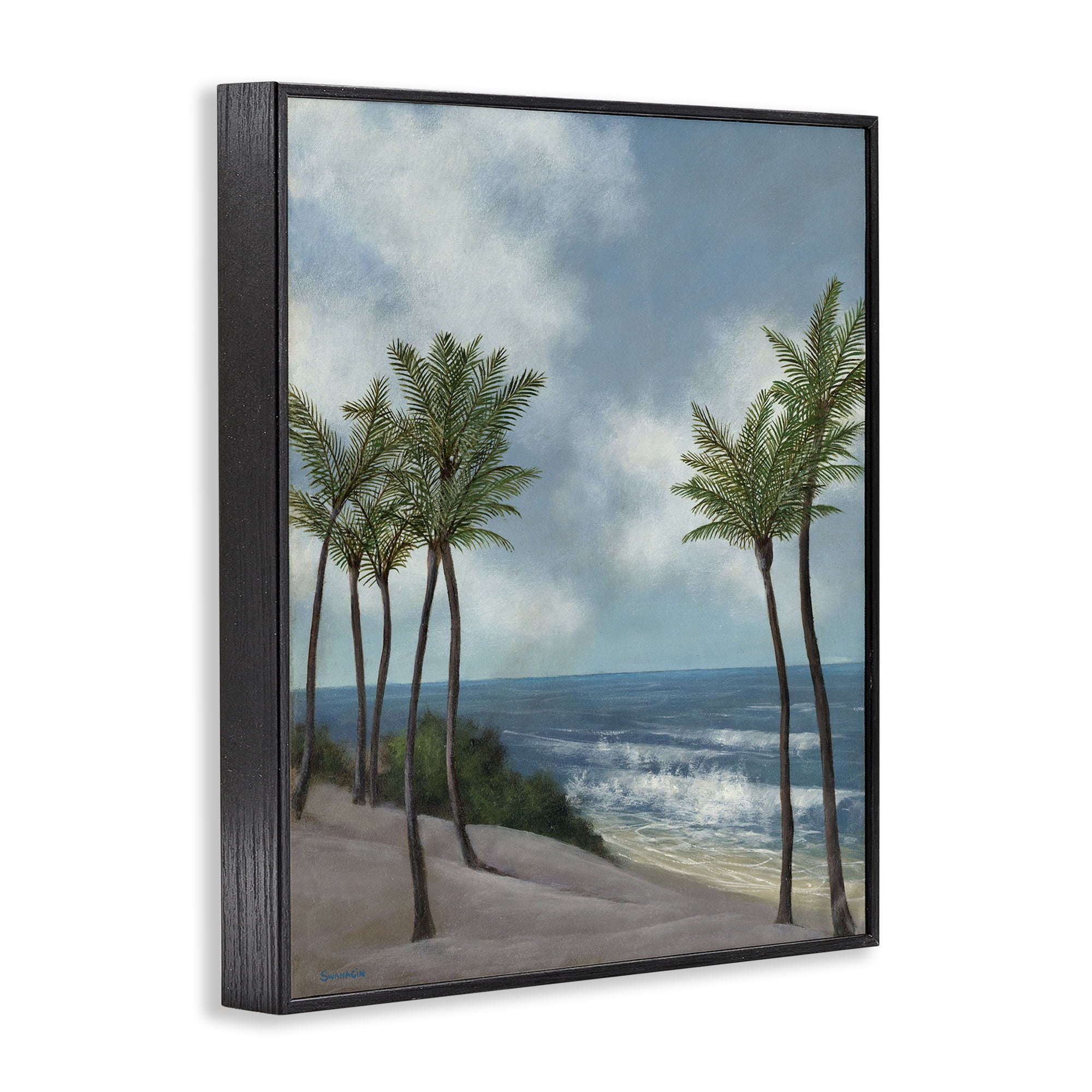 Stupell Industries Tropical Crashing Waves Landscape Painting Black Framed Art Print Wall Art, 11 x 14