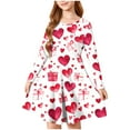 thumbnail image 2 of Girls Long Sleeve Dress with Heart Print, Soft Stretchy Casual A-Line Party Dress for Kids,Size 9-10 T, 2 of 5