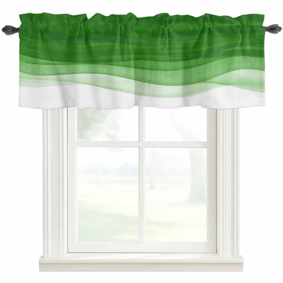 Ombre Green Waves Rod Pocket Curtain Valance, Abstract Art Gradient Modern Farmhouse Window Valance for Living Room, Bedroom, Kitchen 42"W x 12"L