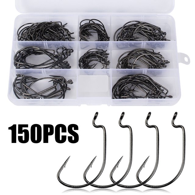 150 Pcs Hameçons à Poisson Ver Appât Souple Hameçons à Poisson avec Boîte en Plastique