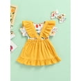 thumbnail image 4 of TSEXIEFOOFU Infant Girls 3PCS Romper Suit, Floral Short Sleeve Snap Romper, Plain Ruffle Suspender Pleated Short Skirt, Bow Headband Set, 4 of 8