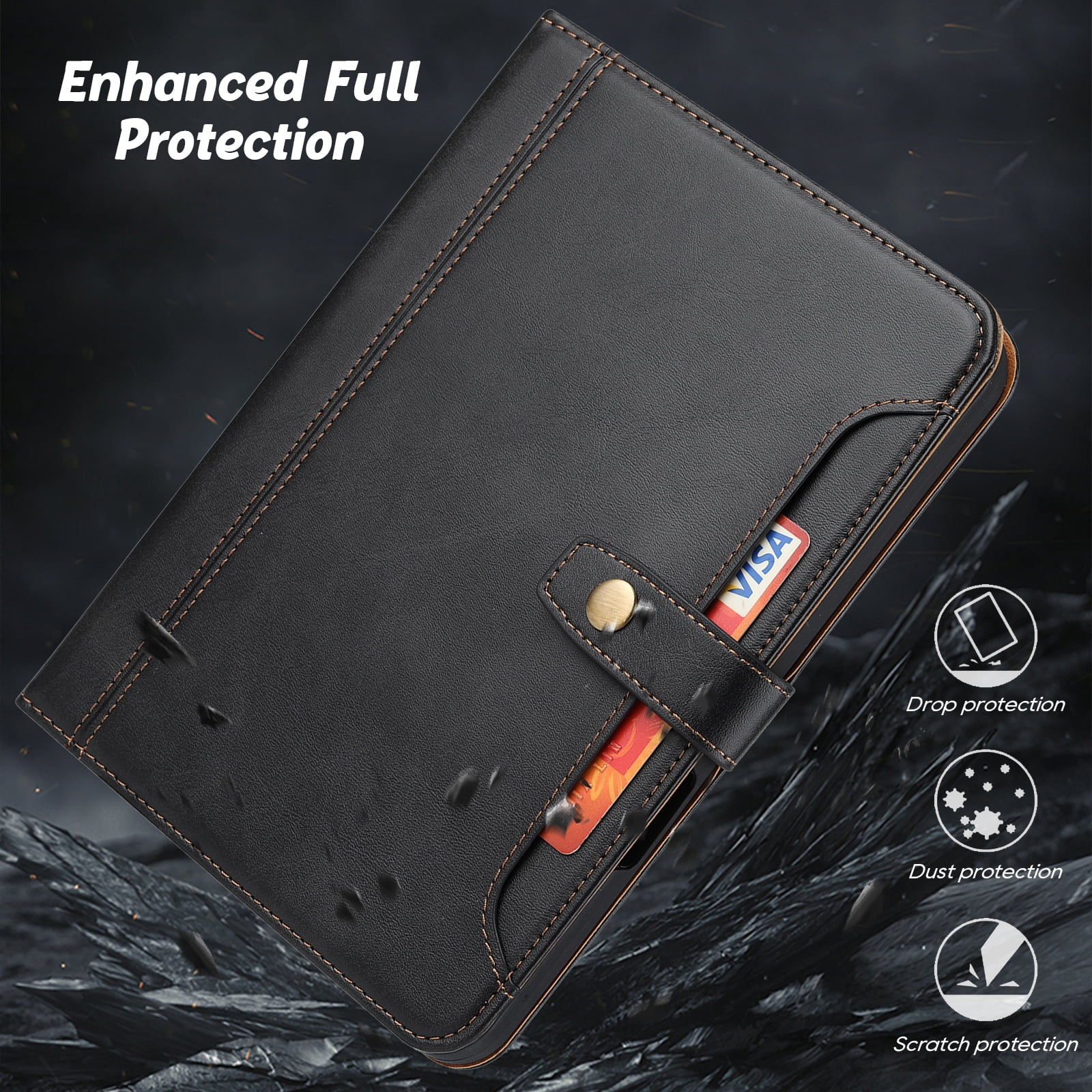 Flip Case for Apple iPad 11th 10th Generation 2025 2022 10.9", Pencil Holder Smart Cover Auto Sleep Wake Protective Documents Pocket Stand Snap Closure Case for iPad 11th 10th Gen 10.9 Inch, Black