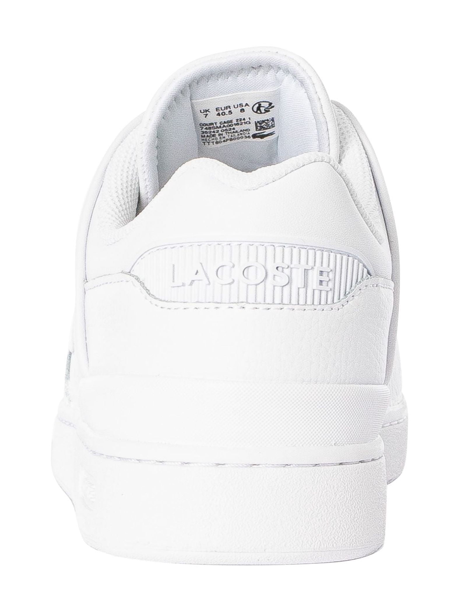 Lacoste Court Cage 224 1 SMA Leather Trainers, White - Walmart.com