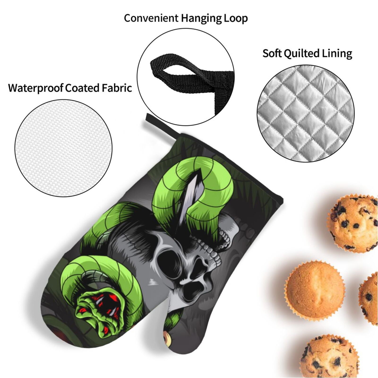 Sword Pierced Skull With Snake 4Pcs Oven Mitts and Pot Holders Sets Oven Kitchen Gloves Hot Pads for Cooking BBQ Baking Grilling