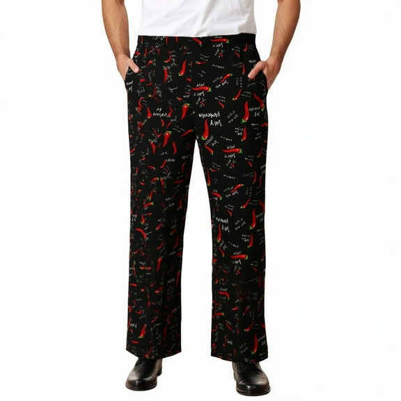 JIKNTTR Mens Classic-Fit Pants Men's Baggy Chef Pants Printed Work Pants With Elastic Waist Work Pants Restaurant Kitchen Uniforms Business Slacks