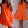 thumbnail image 4 of Prolriy Robes Printemps Été pour Femmes 2025 Été Col Rond Ample Manches Robes Pliantes Taille Ample Robe Mi-Longue d'Été Robes d'Été pour Femmes Décontractées Robe Mignonne Robes pour Femmes Orange TG, 4 of 4