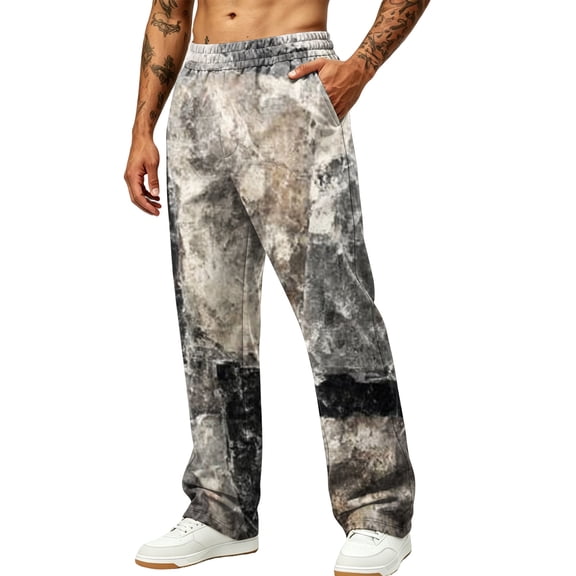 Hsovts Camo Sweatpants for Men Fashion Baggy Elastic Waist Drawstring Running Loose Sweatpants Athletic Pants with Pockets Coffee 2XL