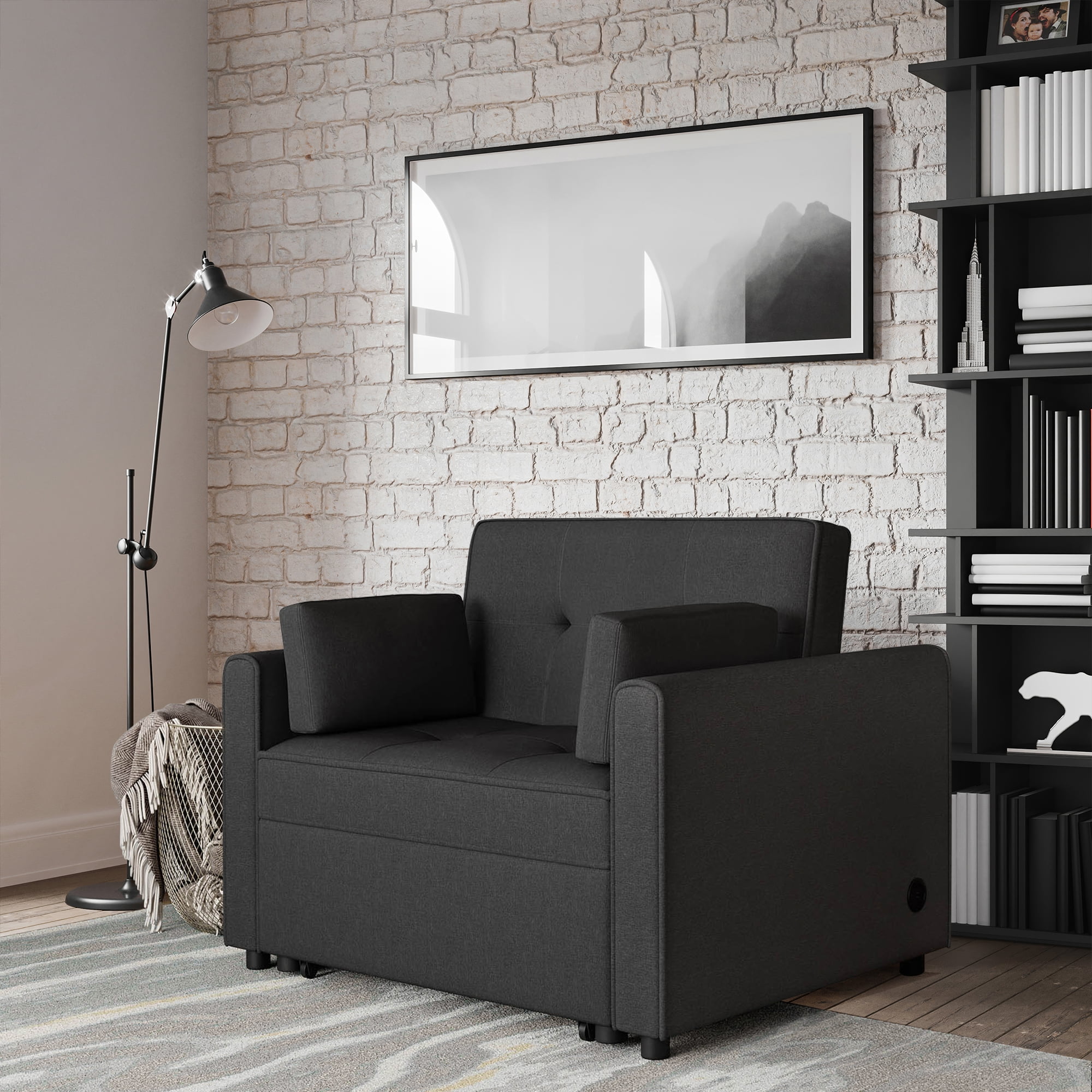 Serta Canton Lounge Chair with Sleeper, Charcoal Gray Fabric