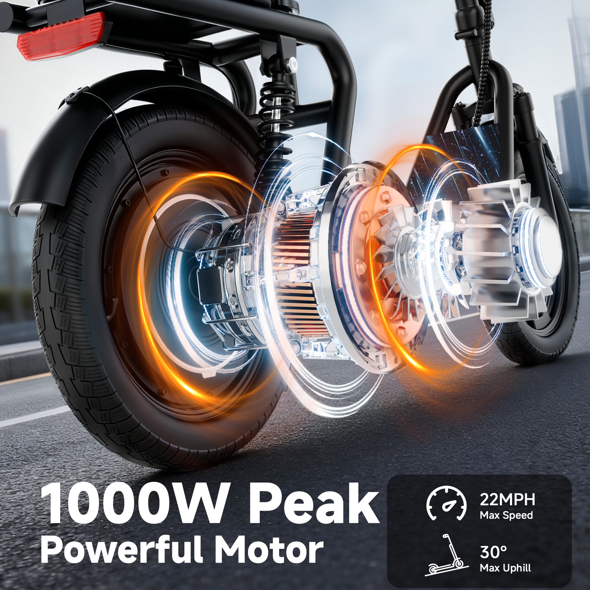 High-Performance Electric Scooter for Adults with Seat, 22MPH Top Speed, 48V 22.5Ah Long-Range Battery, Up to 55 Miles, Dual Suspension, Foldable Design & Cargo Basket