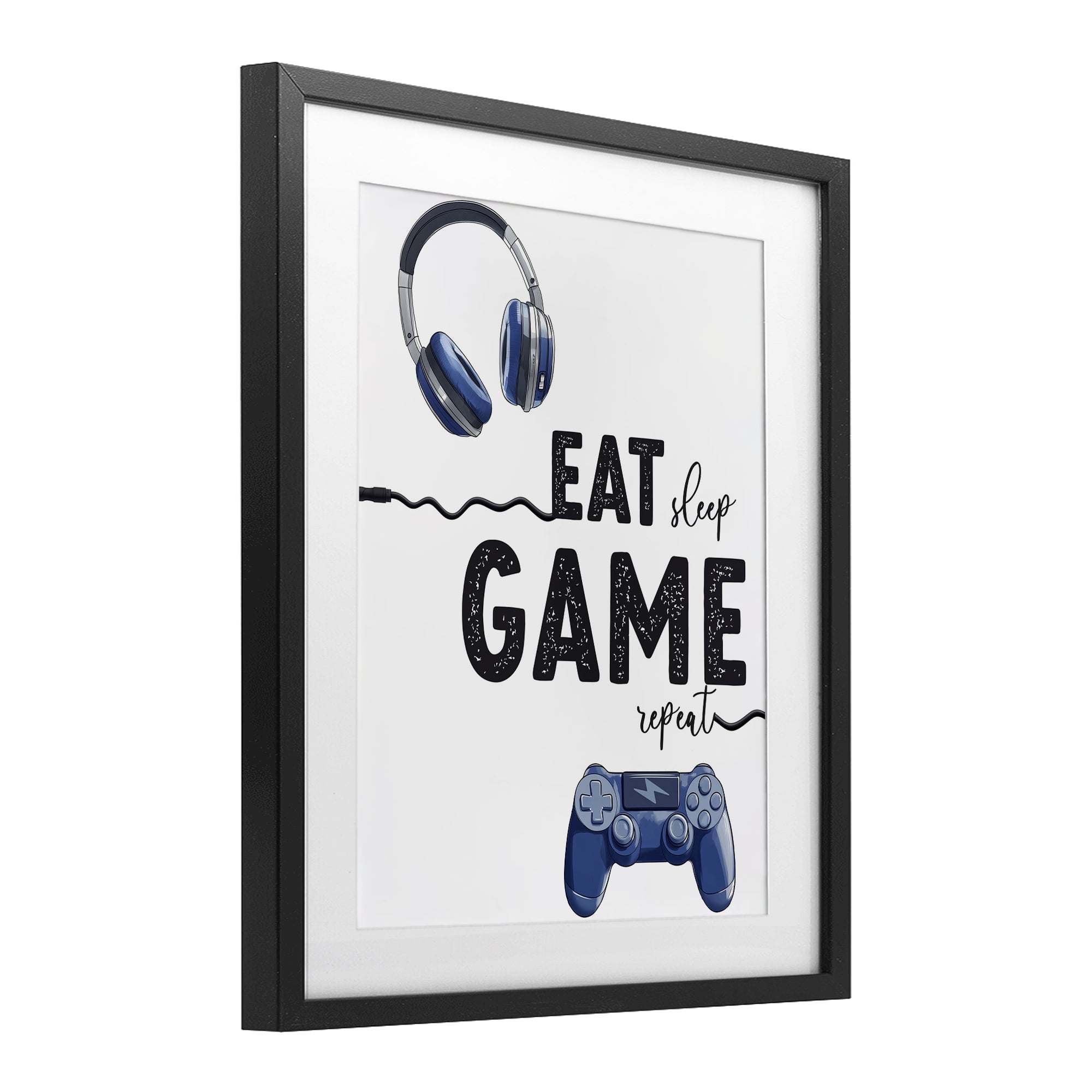 Eat Sleep Game Lifestyle Black Framed Print Under Glass, design by Christine Simpson Art