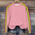 thumbnail image 2 of HVOBTTY Womens Long Sleeve Pullover T Shirt, Fall Tops for Women, Women's Casual Striped Print Crew Neck Drop Shoulder Pullover Top Pink, L, 2 of 5