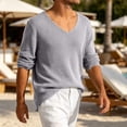 thumbnail image 3 of HAOTAGS Men’s V-Neck Long Sleeve Knit Sweater Casual Loose Fit Lightweight Ribbed Pullover Tops Gray Size 2XL, 3 of 9