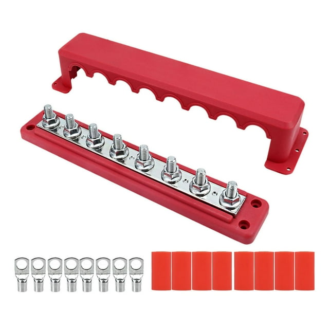 KLKCMS Bloc de Distribution d'Alimentation 5.2x29cm 300A pour Câblage Solaire de Bateau Automobile Rouge