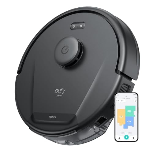 Aspiradora robot eufy L50 renovada con potente succión de 4000 Pa, navegación láser iPath precisa, mapeo AI personalizable, ascenso de hasta 20 mm, ideal para pisos duros, baldosas y alfombras.