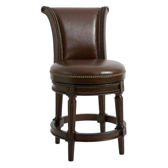 Pemberly Row Modern 31" Wood Bar Height Swivel Barstool in Walnut