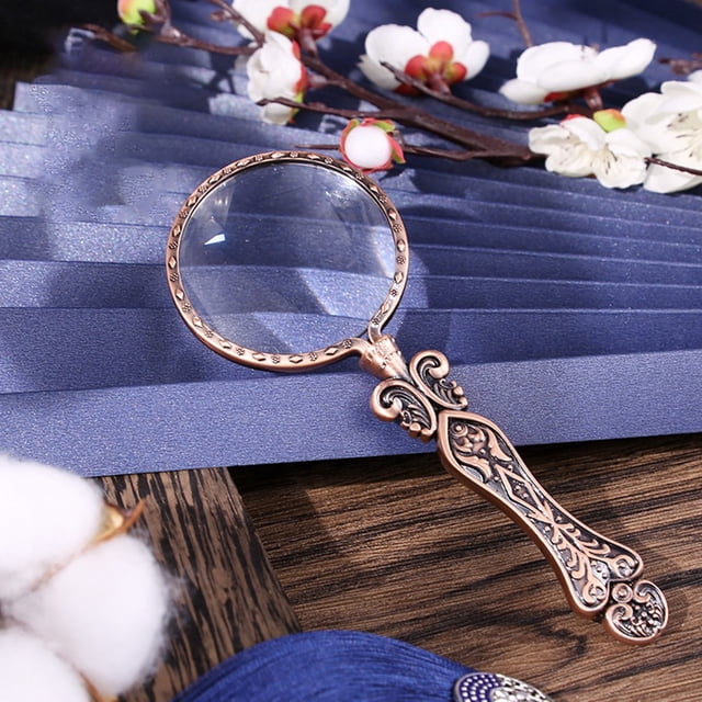 BUYISI 1pc Portable Handheld Magnifying Mirror Vintage Style Glass Lens Reading Lens Copper/Gold/Silver/Bronze 14.3cmx1.5cm Copper