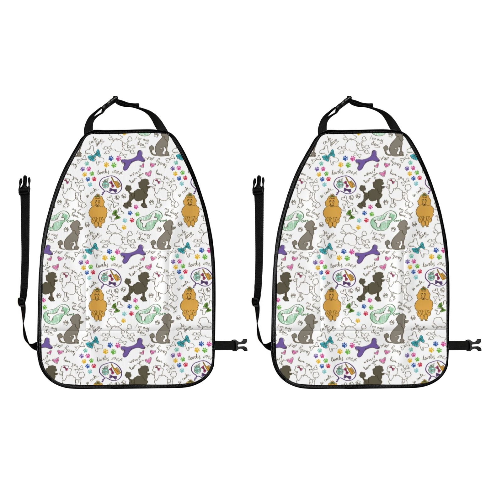 Kdxio Colorful Poodle Dog Print 2 Pack Car Kick Mat Seat Cover Back Protector Mat with Pockets for Organizer Backseat Protector and Storage Anti Kick Pad for Vehicles