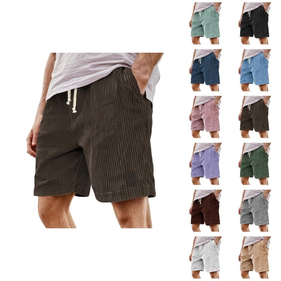 Men's Shorts Vintage Corduroy Style with Embroidered Logo, Casual 5 Inch Inseam Drawstring Shorts for Men, Lounge or Streetwear Summer Shorts for Daily Relaxation S-3XL, Black