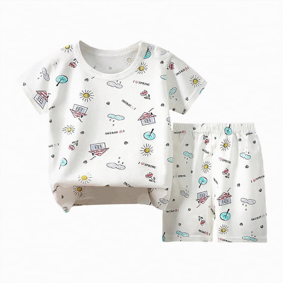 HCNTES Toddler Baby Boys Girls Summer Kid School Activities Clothes Short Sleeves T-Shirt Tops   Shorts Cute Outfits Set For Kids 2t 3t 4t 5t 6t 7t Kid Shorts(H01-White,6-12 Months)