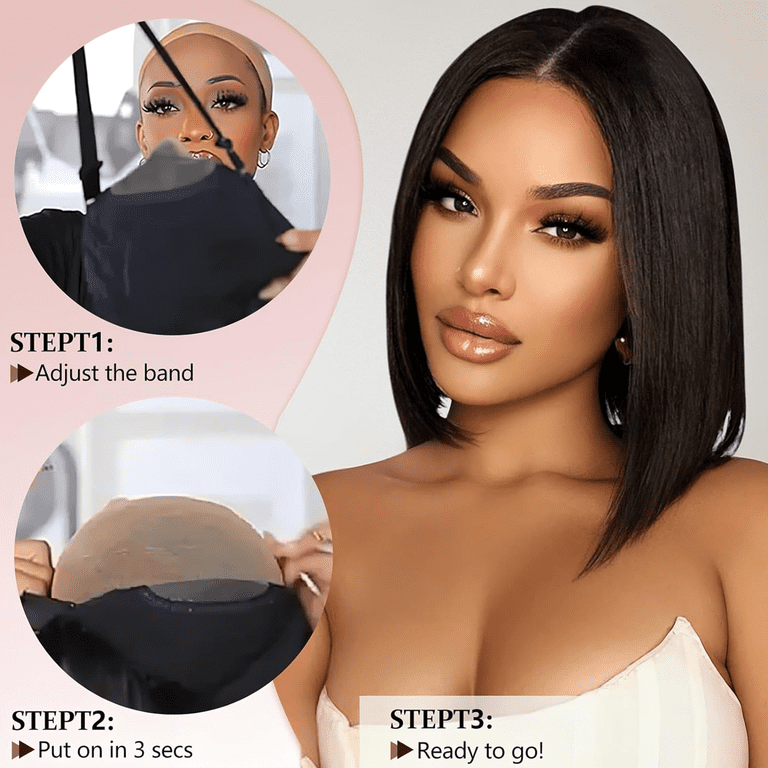 Morovan 15 inch Black Short Straight Hair Bob Wig With Bangs  display picture 1