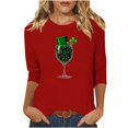 thumbnail image 3 of Yxbdin Womens St Patricks Day T Shirts 3/4 Sleeve Hat Wine Glass Graphic Tees Holiday Crew Neck Shirt Irish Shamrock Tops Red S, 3 of 8